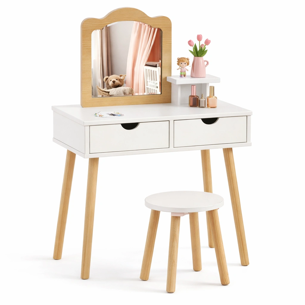 Kinder Schminktisch mit Spiegel und Hocker-Domvyn